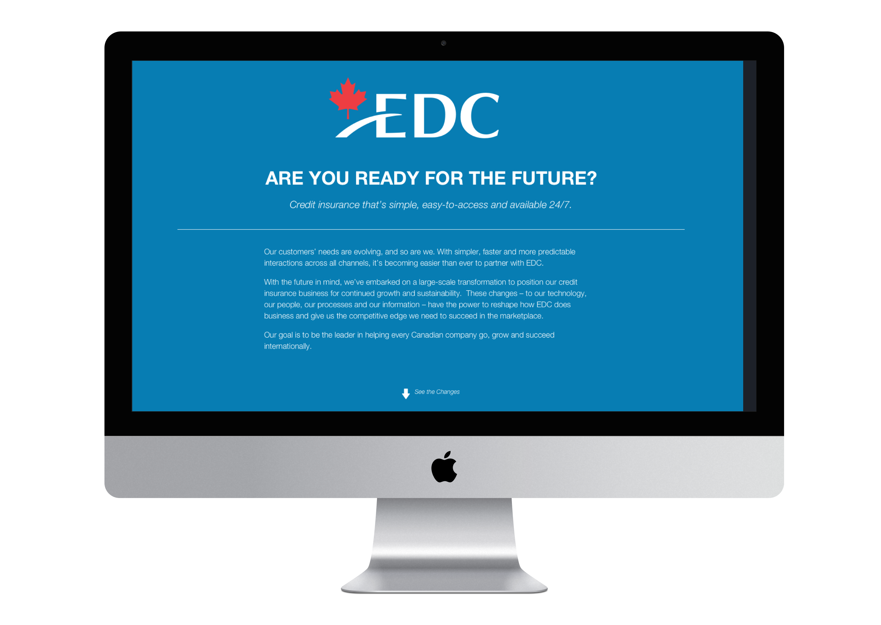 iMac with the top of EDC internal landing web page