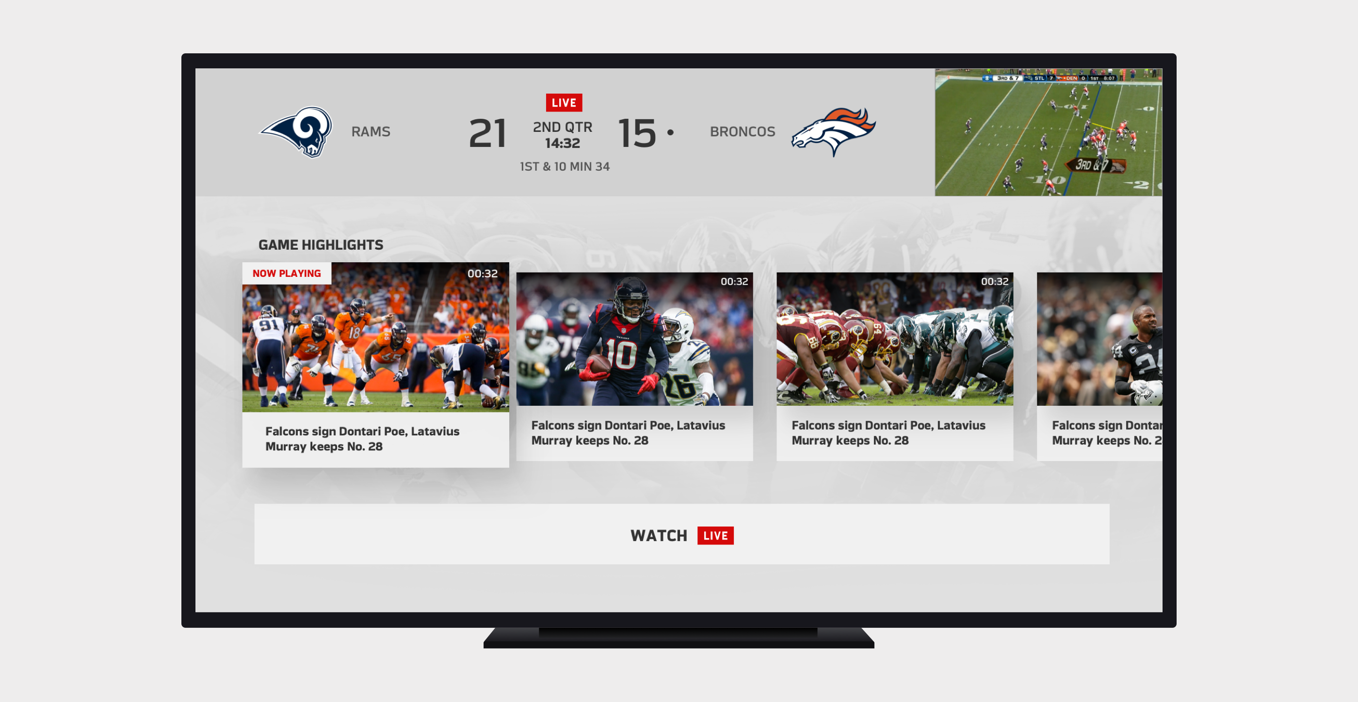 Sports app TV user interface of Deep Dive screen