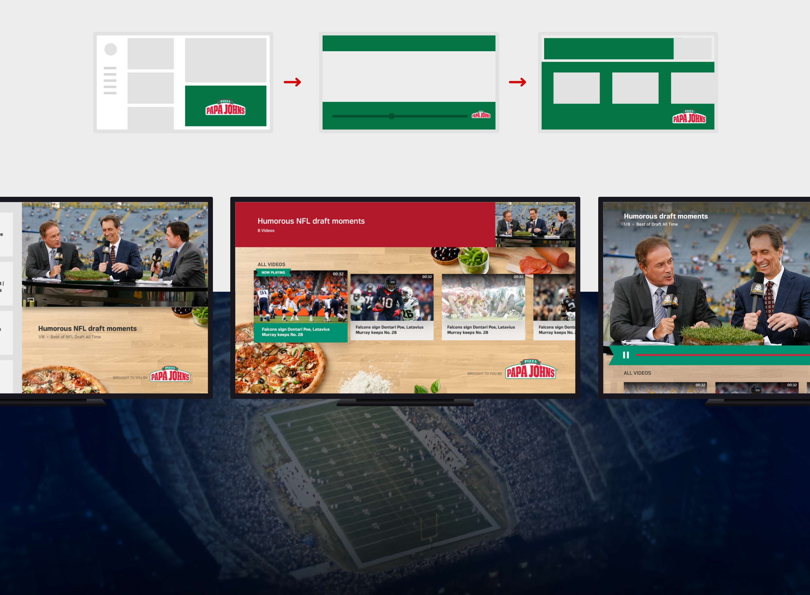 Screens from the app with sponsorship placements